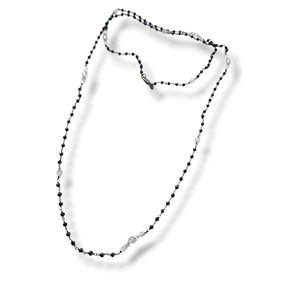 Deb Guyot 925‎ Silver Herkimer Crystal Black Stone Long Chain Necklace Y2K